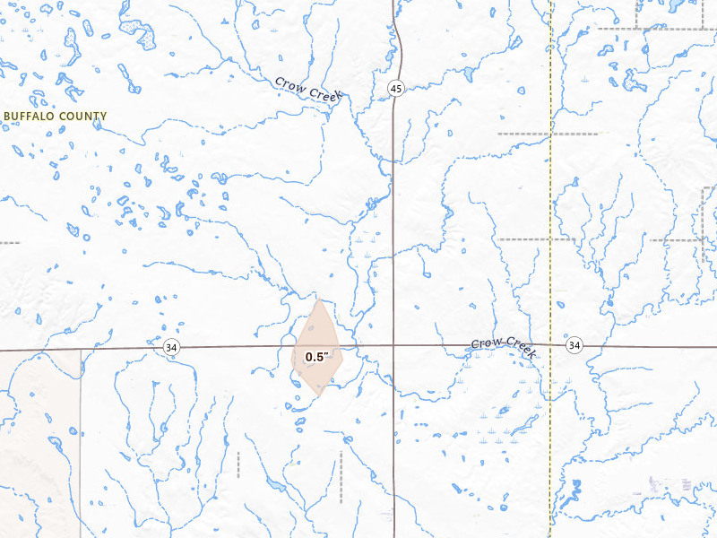 Radar-estimated hail-size map of the storm over Gann Valley, SD on Sep 3, 2026