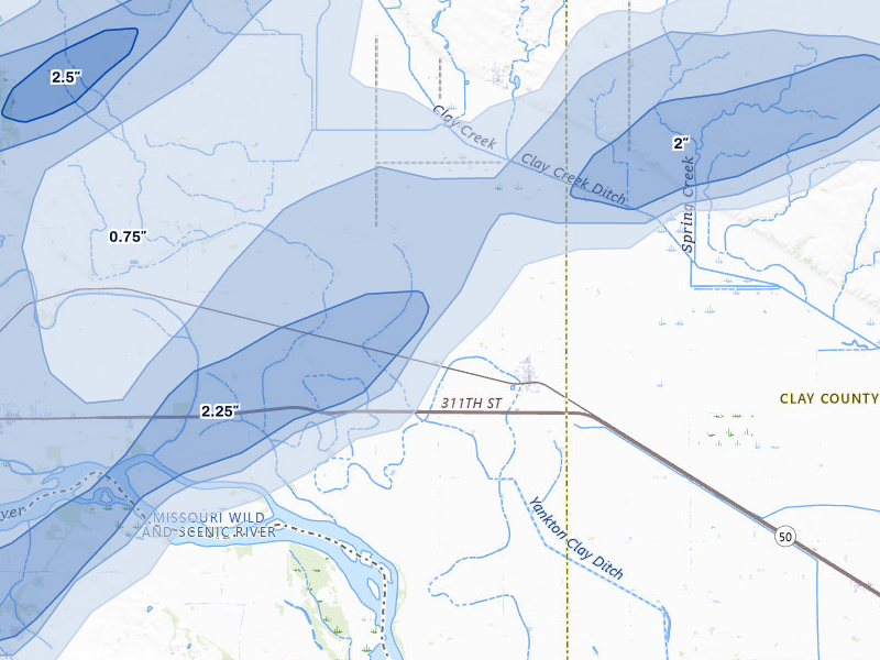 NEXRAD radar-signature map of the hail storm over Gayville, SD on May 17, 2026