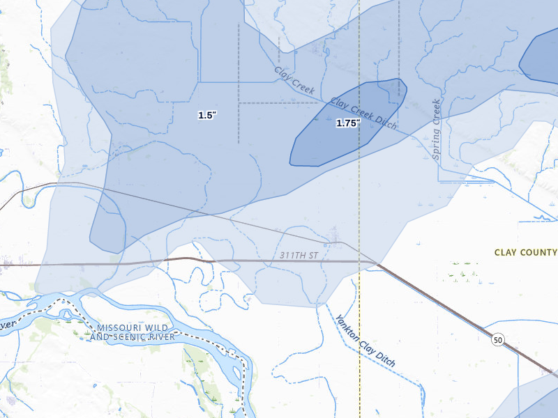 NEXRAD radar-signature map of the hail storm over Gayville, SD on May 31, 2026