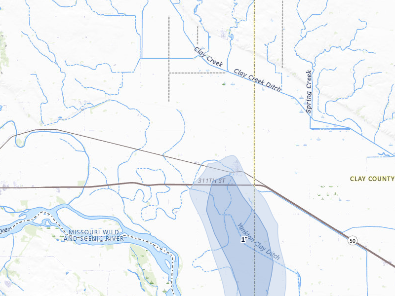 NEXRAD radar-signature map of the hail storm over Gayville, SD on Jun 30, 2026