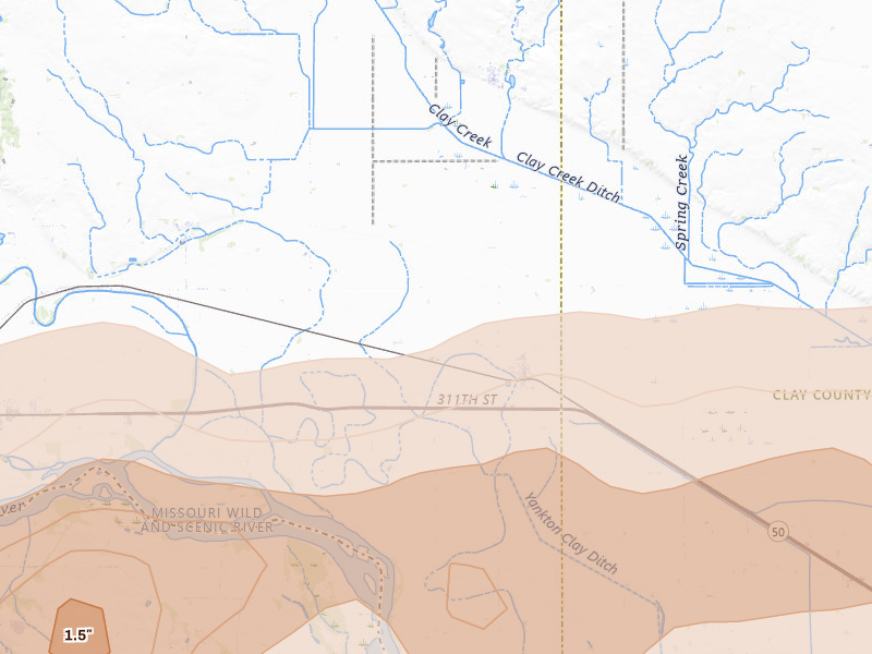 Radar-estimated hail-size map of the storm over Gayville, SD on Sep 1, 2026