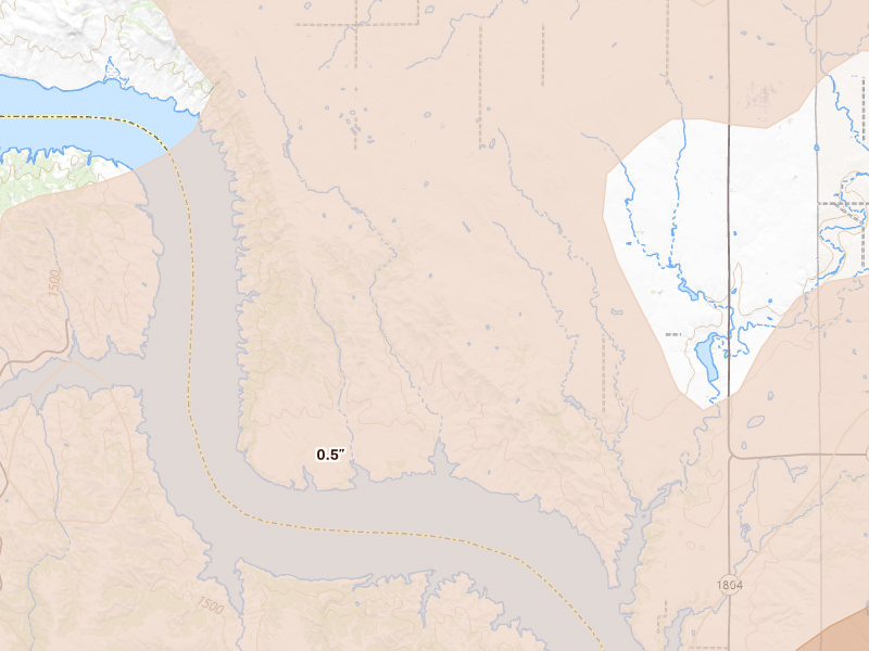 Radar-estimated hail-size map of the storm over Geddes, SD on Jun 27, 2026