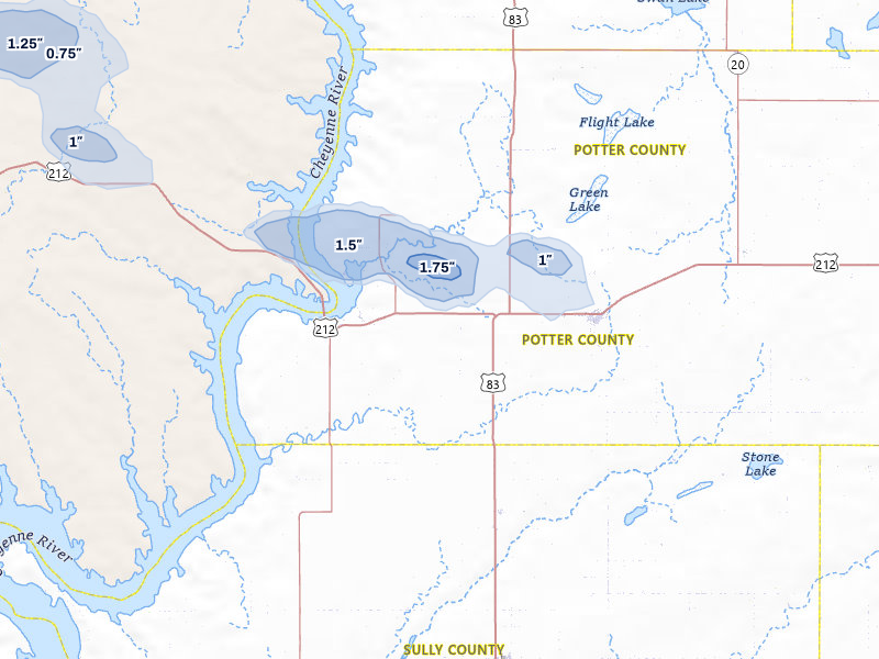 NEXRAD radar-signature map of the hail storm over Gettysburg, SD on Aug 12, 2026
