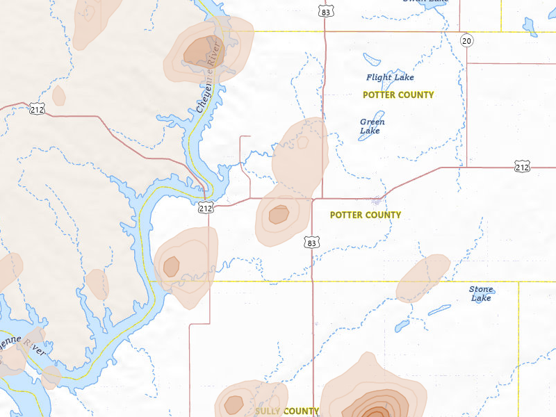 Radar-estimated hail-size map of the storm over Gettysburg, SD