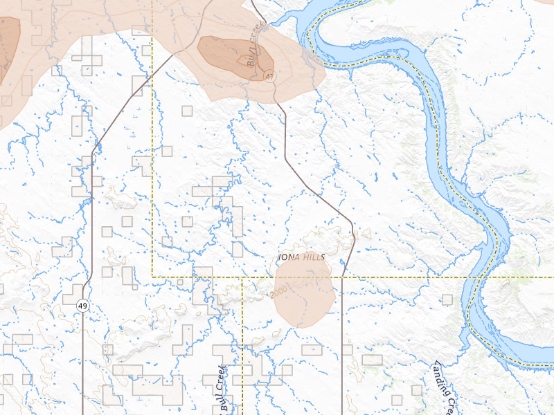Radar-estimated hail-size map of the storm over Gregory, SD on Jun 4, 2026