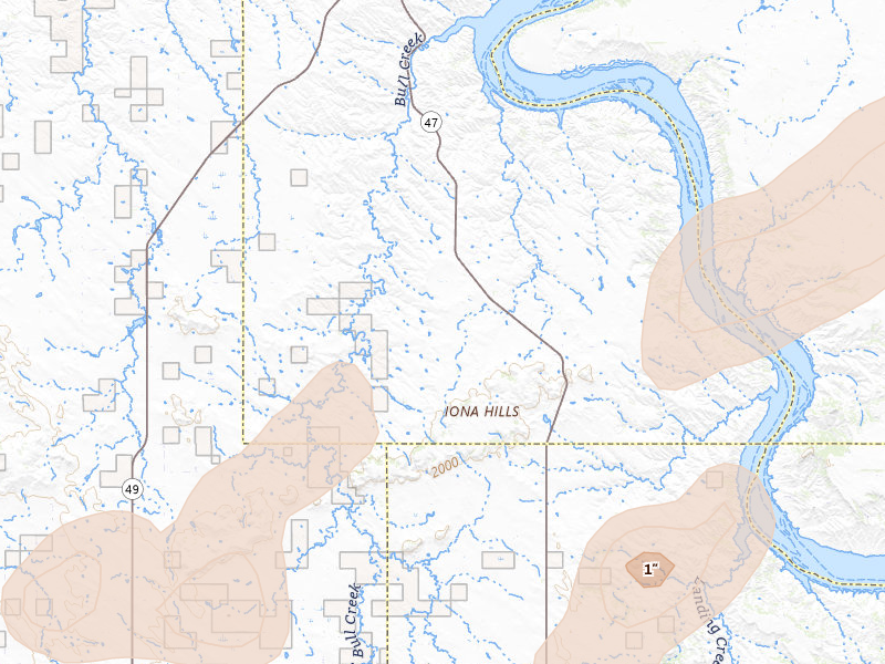 Radar-estimated hail-size map of the storm over Gregory, SD on Jul 2, 2026