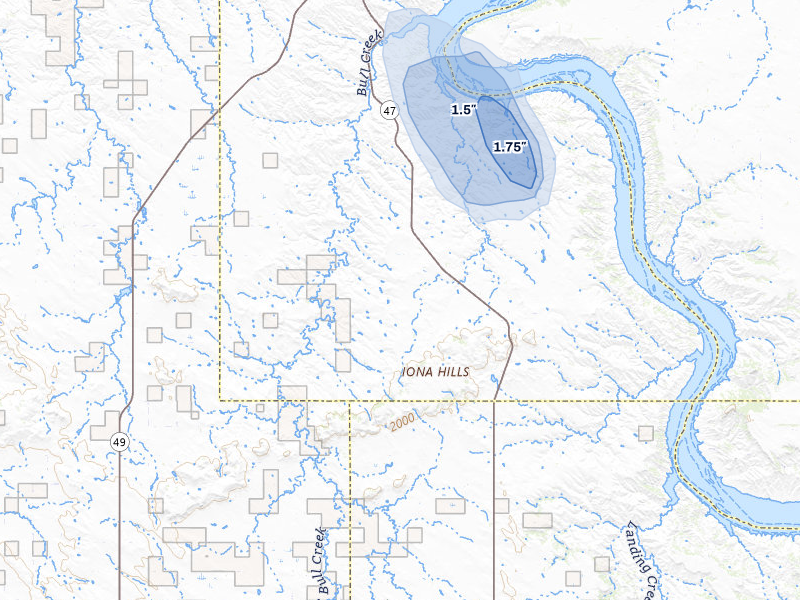 NEXRAD radar-signature map of the hail over Gregory, SD