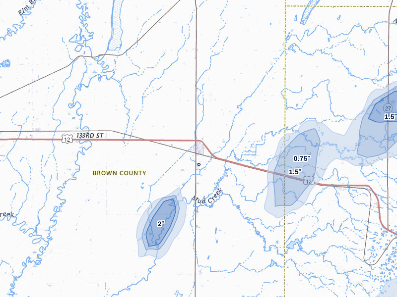 NEXRAD radar-signature map of the hail storm over Groton, SD on Jun 29, 2026