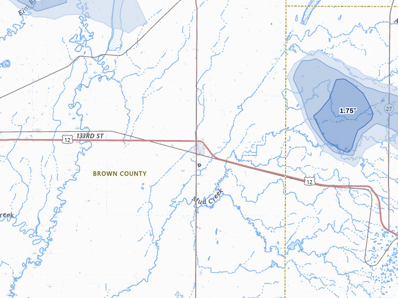 NEXRAD radar-signature map of the hail storm over Groton, SD on Jul 25, 2026