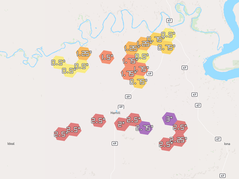 Hail map of Hamill, SD on Jun 4, 2026, hail up to 3"