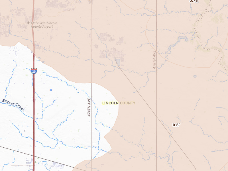 Radar-estimated hail-size map of the storm over Harrisburg, SD on Jun 27, 2026