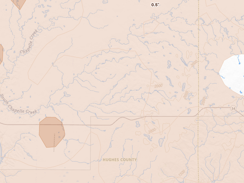 Radar-estimated hail-size map of the storm over Harrold, SD on Jun 9, 2026