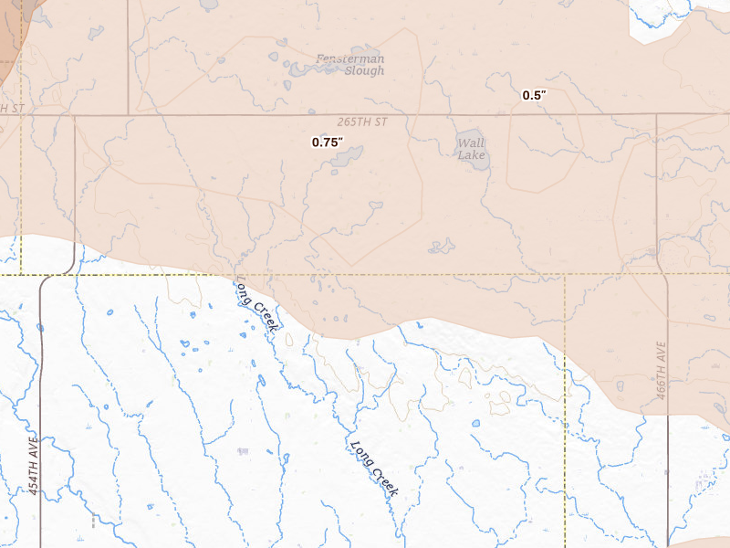 Radar-estimated hail-size map of the storm over Hartford, SD on May 24, 2026