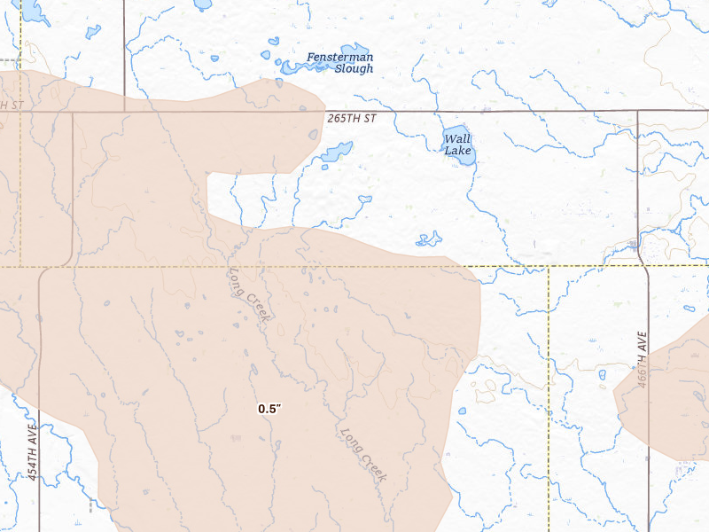 Radar-estimated hail-size map of the storm over Hartford, SD on Jun 27, 2026