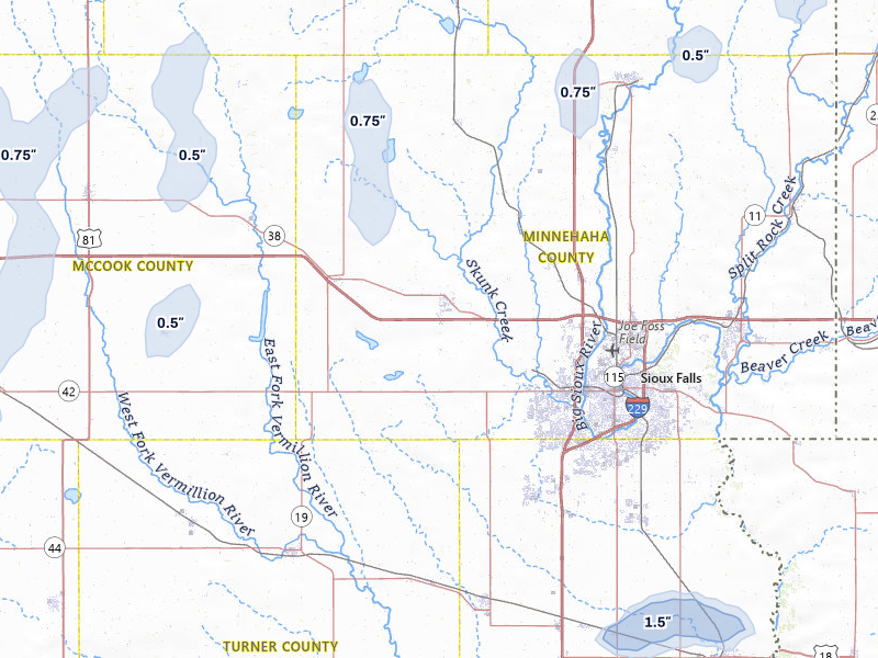 NEXRAD radar-signature map of the hail storm over Hartford, SD on Jun 27, 2026