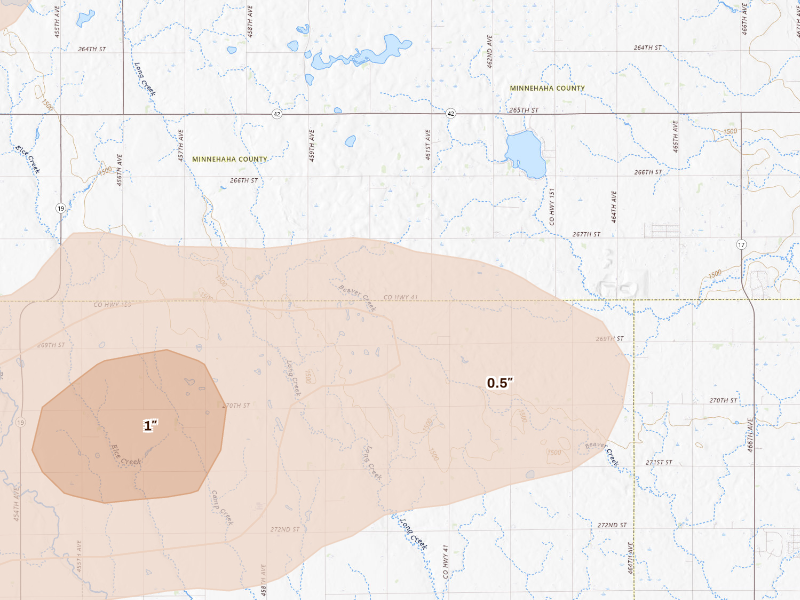 Radar-estimated hail-size map of the storm over Hartford, SD