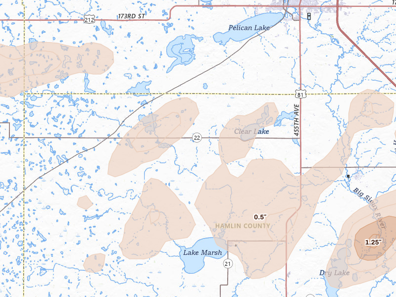 Radar-estimated hail-size map of the storm over Hayti, SD on Jun 3, 2026