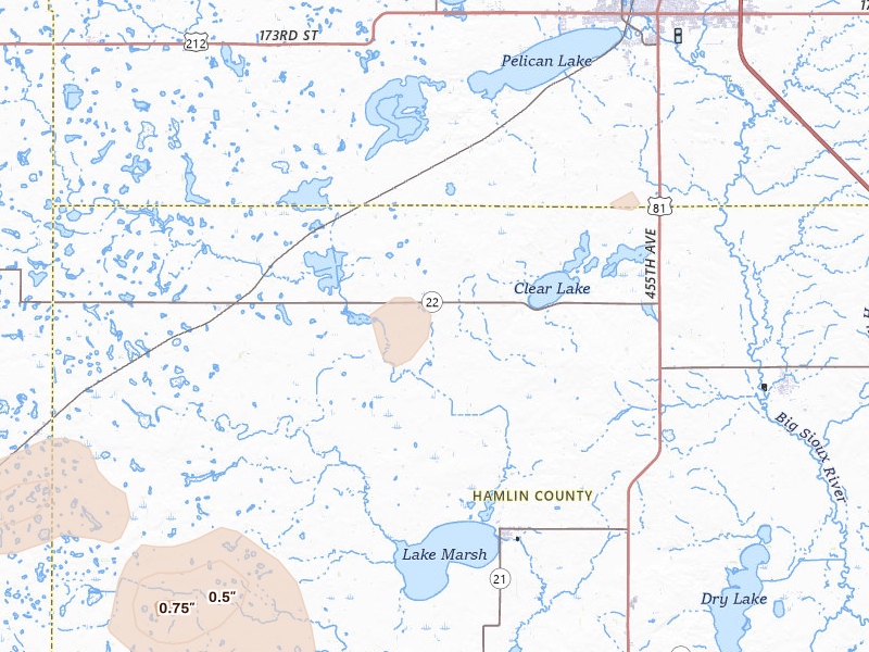 Radar-estimated hail-size map of the storm over Hayti, SD on Jun 4, 2026