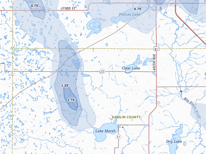 NEXRAD radar-signature map of the hail storm over Hayti, SD on Jul 6, 2026