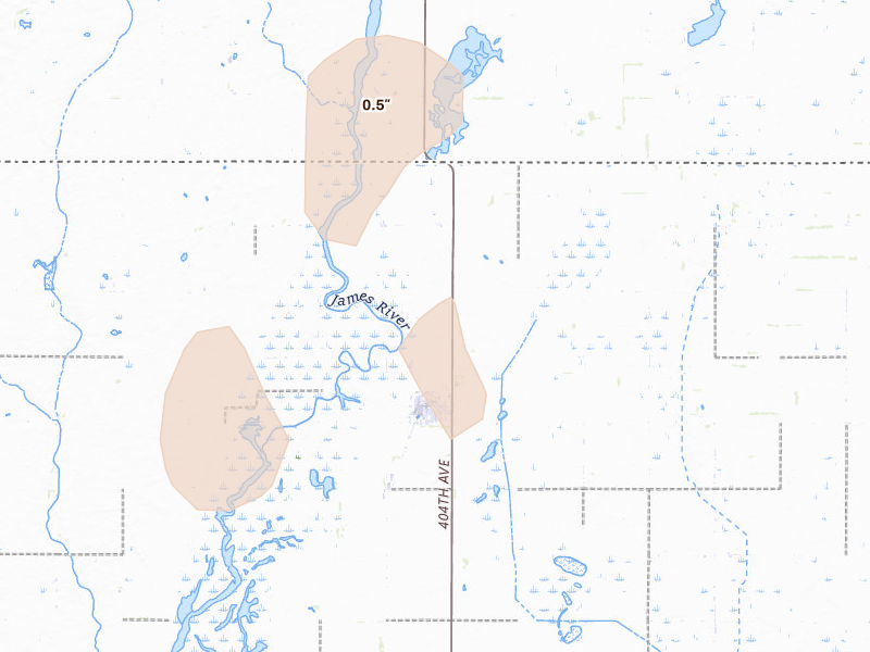 Radar-estimated hail-size map of the storm over Hecla, SD on Jun 9, 2026
