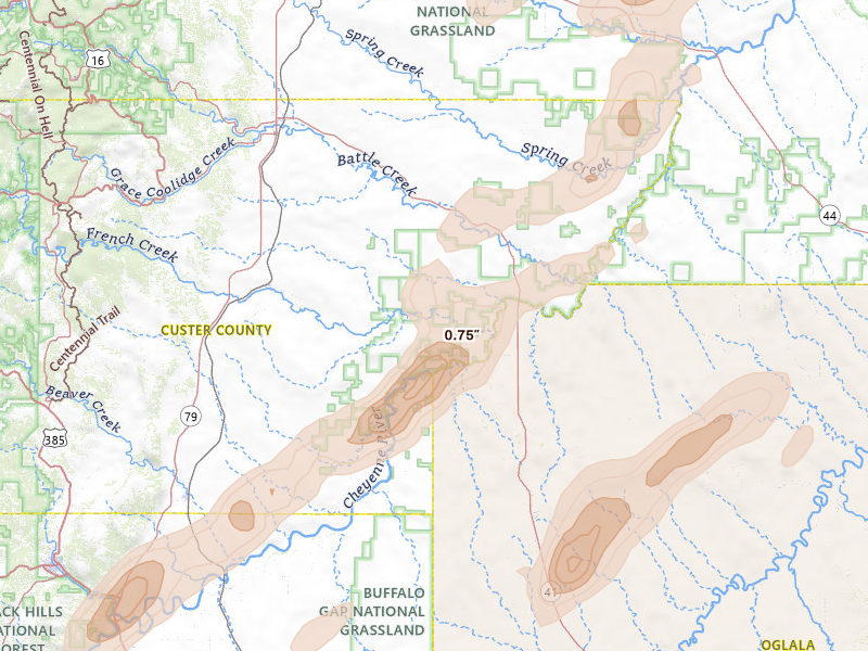 Radar-estimated hail-size map of the storm over Hermosa, SD on Jun 26, 2026