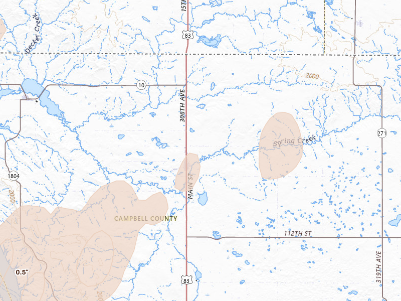 Radar-estimated hail-size map of the storm over Herreid, SD on Jun 9, 2026
