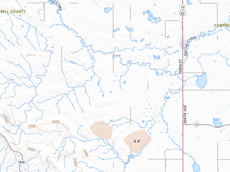 Radar-estimated hail-size map of the storm over Herreid, SD on Aug 11, 2026