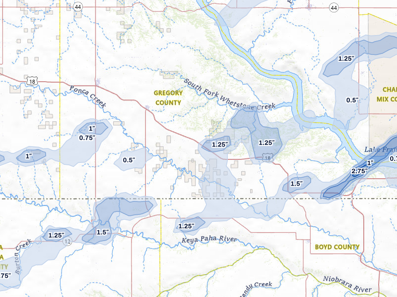 NEXRAD radar-signature map of the hail storm over Herrick, SD on Jun 27, 2026