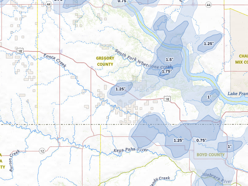 NEXRAD radar-signature map of the hail over Herrick, SD