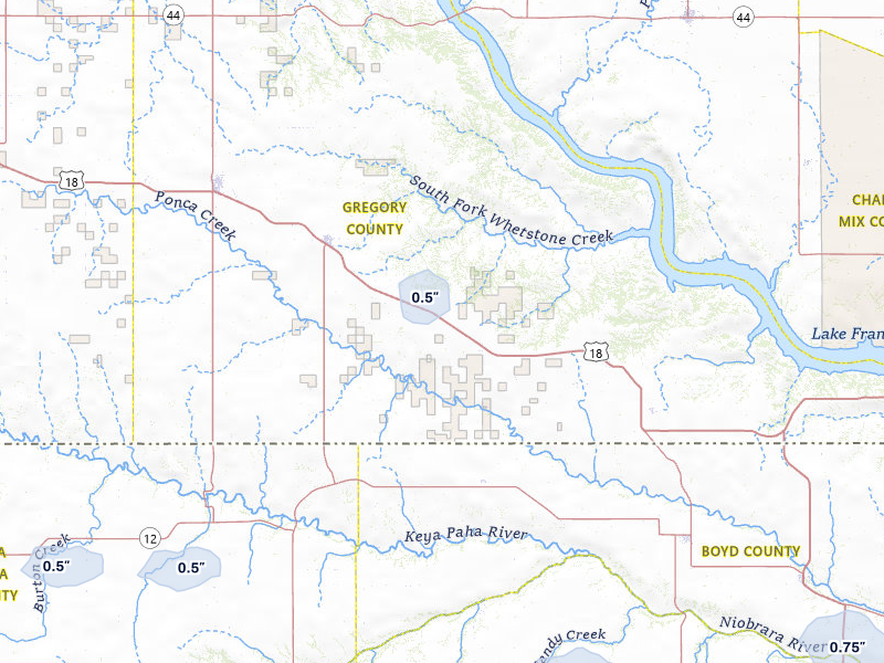 NEXRAD radar-signature map of the hail storm over Herrick, SD on Jul 30, 2026