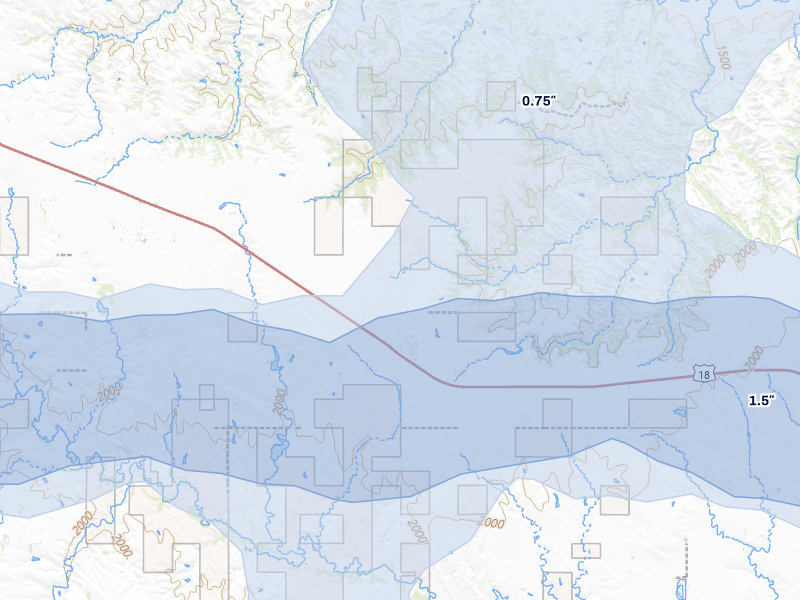 NEXRAD radar-signature map of the hail storm over Herrick, SD on Aug 3, 2026