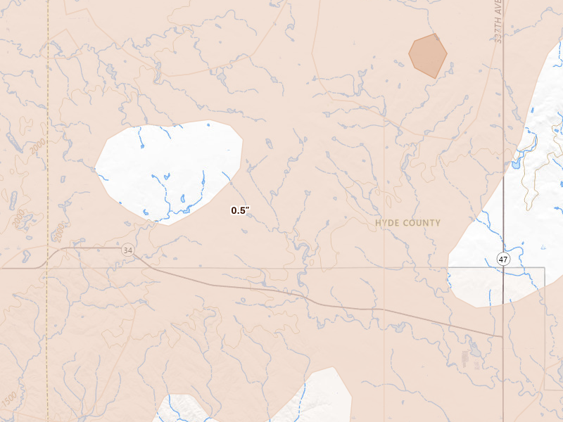 Radar-estimated hail-size map of the storm over Highmore, SD on Jun 9, 2026