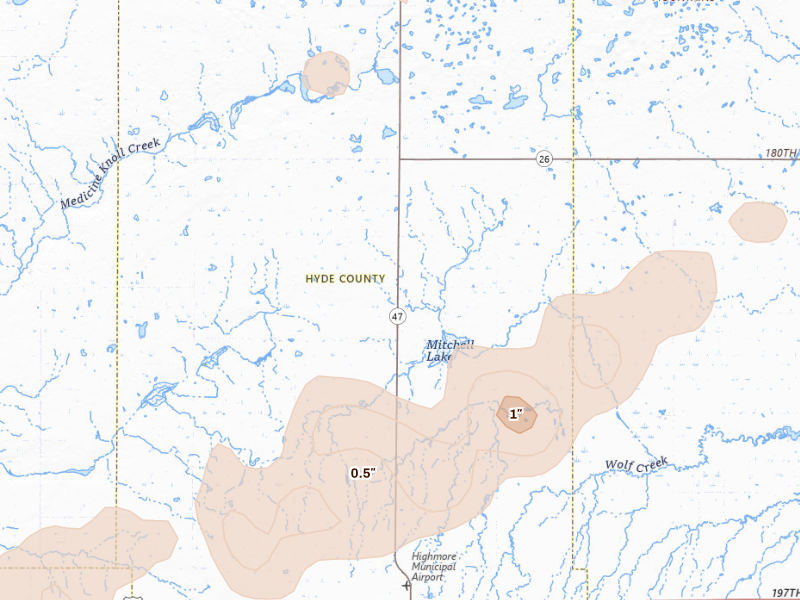 Radar-estimated hail-size map of the storm over Highmore, SD
