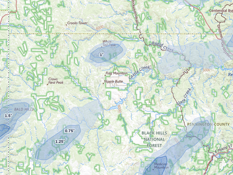 NEXRAD radar-signature map of the hail storm over Hill City, SD on Jun 26, 2026