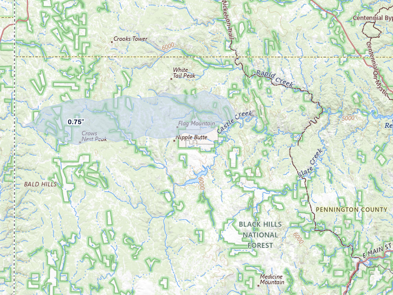 NEXRAD radar-signature map of the hail storm over Hill City, SD on Jul 10, 2026