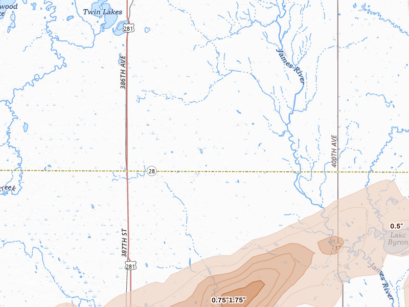 Radar-estimated hail-size map of the storm over Hitchcock, SD on Jun 3, 2026
