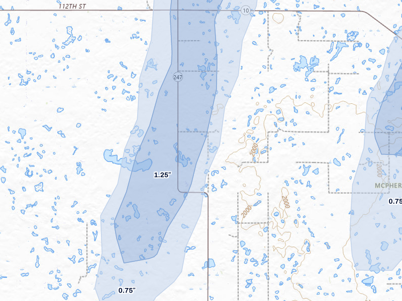 NEXRAD radar-signature map of the hail storm over Hosmer, SD on Jun 27, 2026