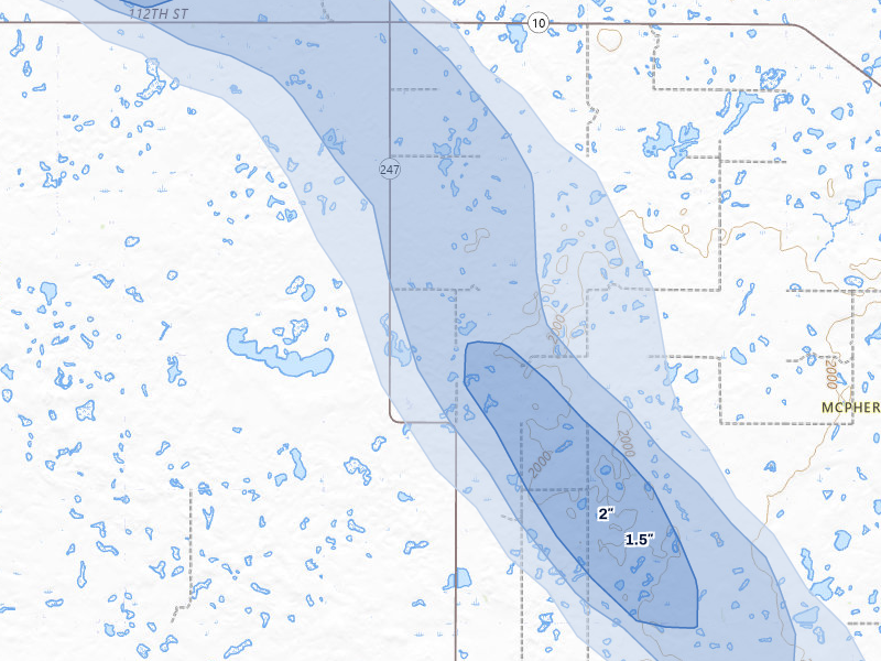 NEXRAD radar-signature map of the hail over Hosmer, SD