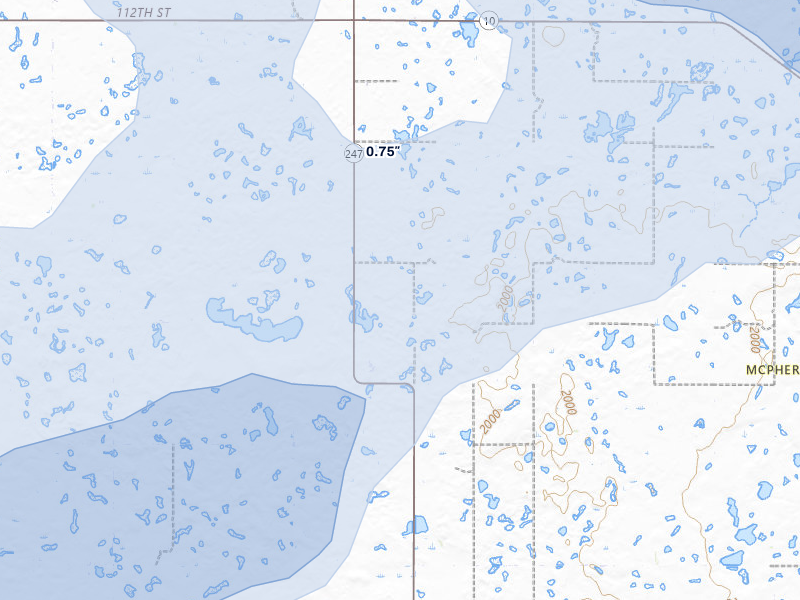 NEXRAD radar-signature map of the hail storm over Hosmer, SD on Jul 7, 2026