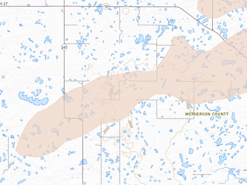 Radar-estimated hail-size map of the storm over Hosmer, SD