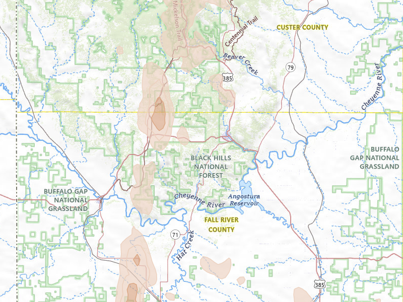 Radar-estimated hail-size map of the storm over Hot Springs, SD on May 30, 2026