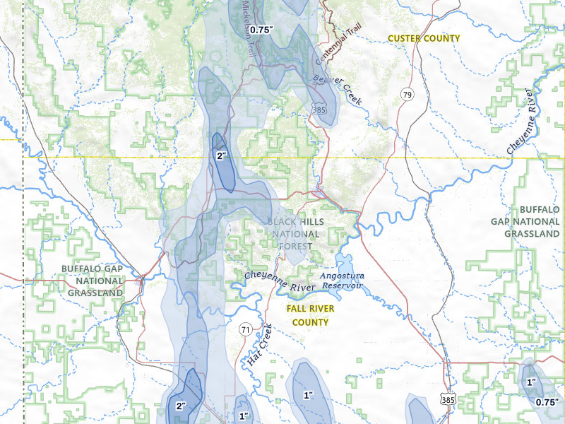 NEXRAD radar-signature map of the hail storm over Hot Springs, SD on May 30, 2026