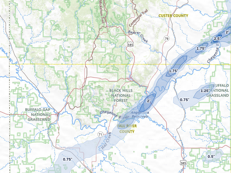 NEXRAD radar-signature map of the hail storm over Hot Springs, SD on Jun 26, 2026