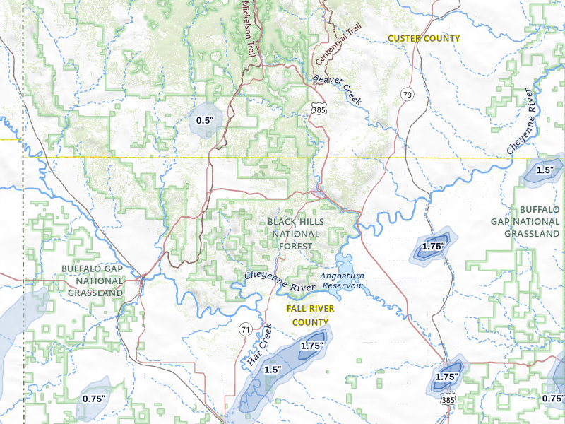 NEXRAD radar-signature map of the hail storm over Hot Springs, SD on Jun 27, 2026