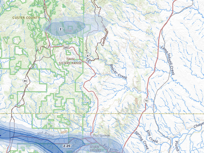 NEXRAD radar-signature map of the hail storm over Hot Springs, SD on Aug 12, 2026