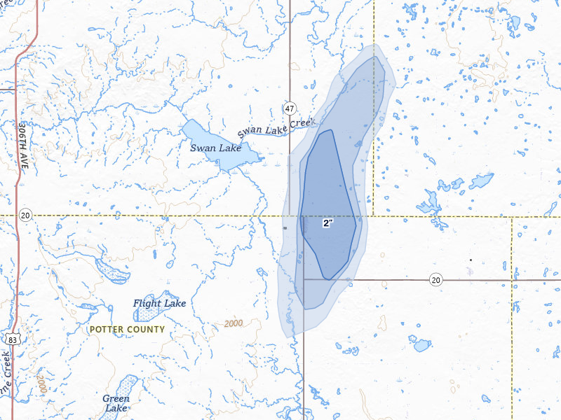 NEXRAD radar-signature map of the hail over Hoven, SD