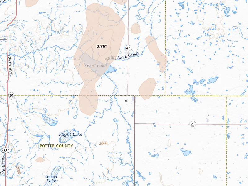 Radar-estimated hail-size map of the storm over Hoven, SD on Jun 7, 2026