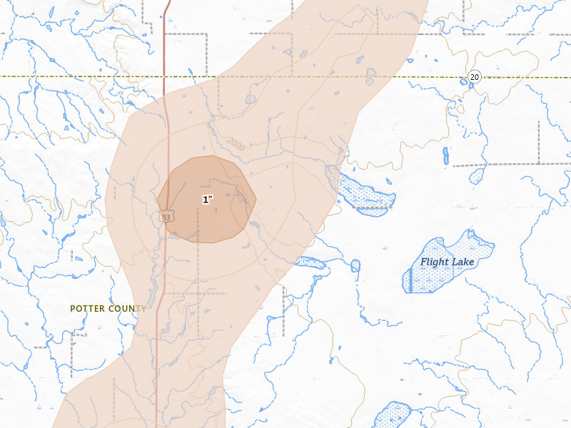 Radar-estimated hail-size map of the storm over Hoven, SD