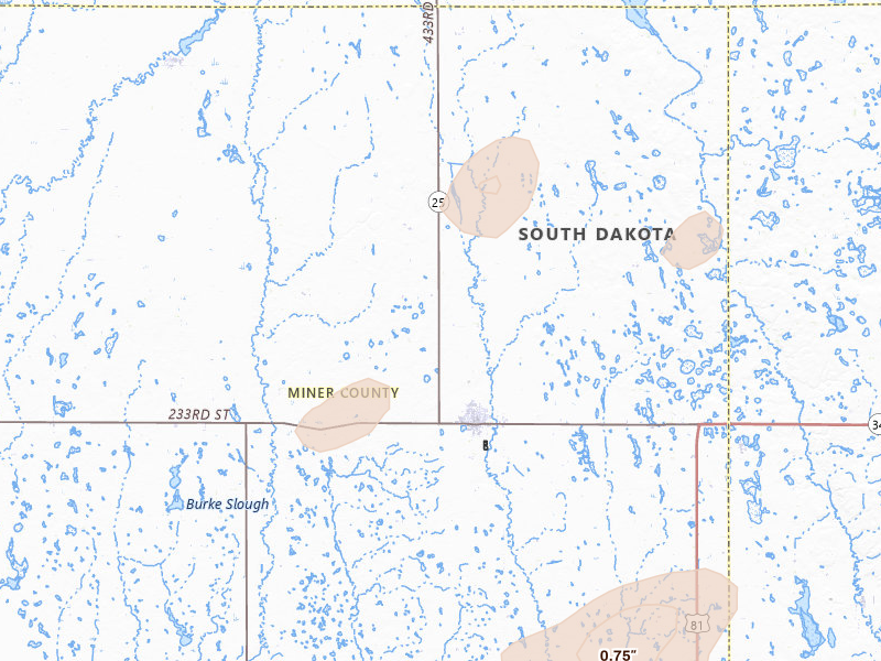 Radar-estimated hail-size map of the storm over Howard, SD on Jun 4, 2026