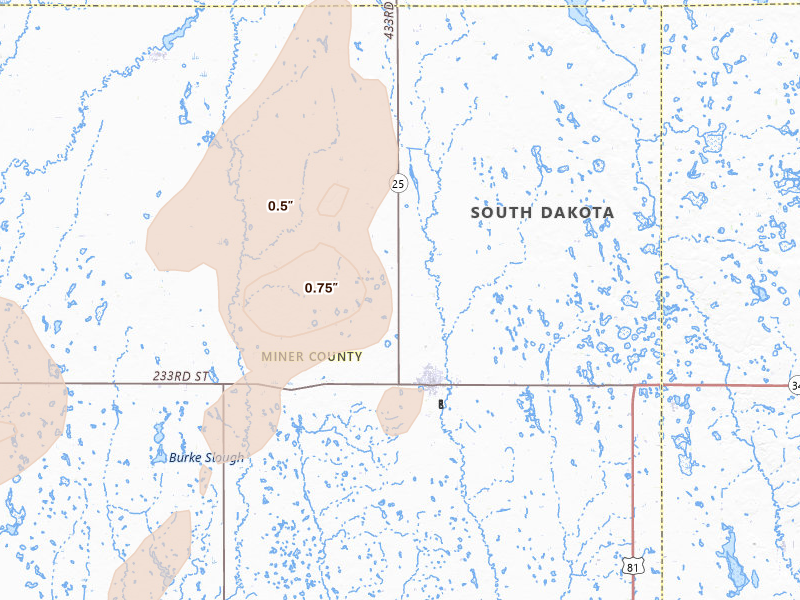Radar-estimated hail-size map of the storm over Howard, SD on Jun 9, 2026